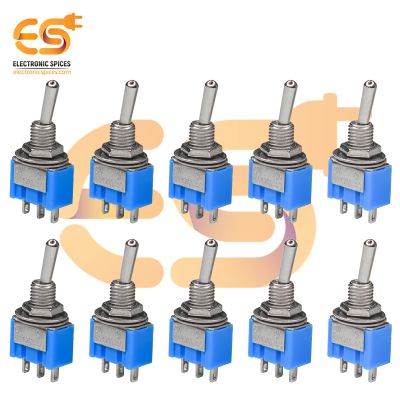 6A 125V 3-Pin Mini DPDT Toggle Switch ON / ON Blue Color Pack of 100